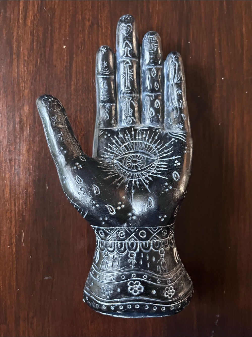 Black Resin Hansma Hand Figurine Home Decor Palmistry Energy